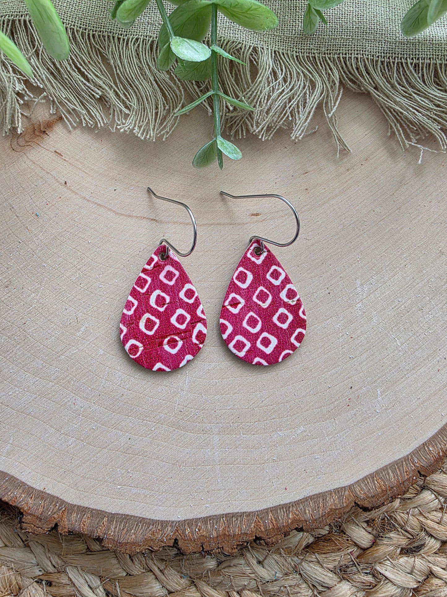 Cherry Red & White Teardrop Earrings - Small