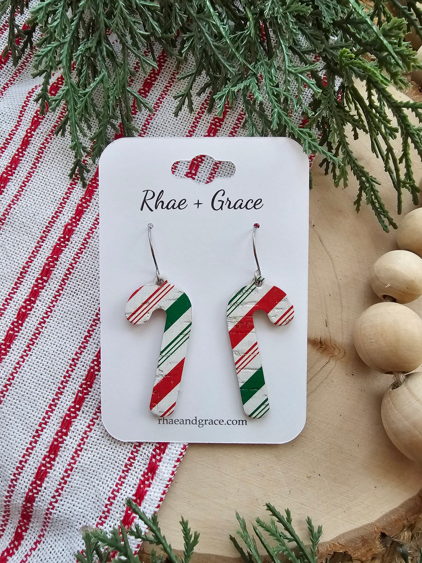 Green & Red Striped Candycane Earrings