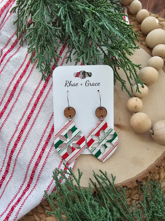 Candy Striped Christmas Ornament Earrings