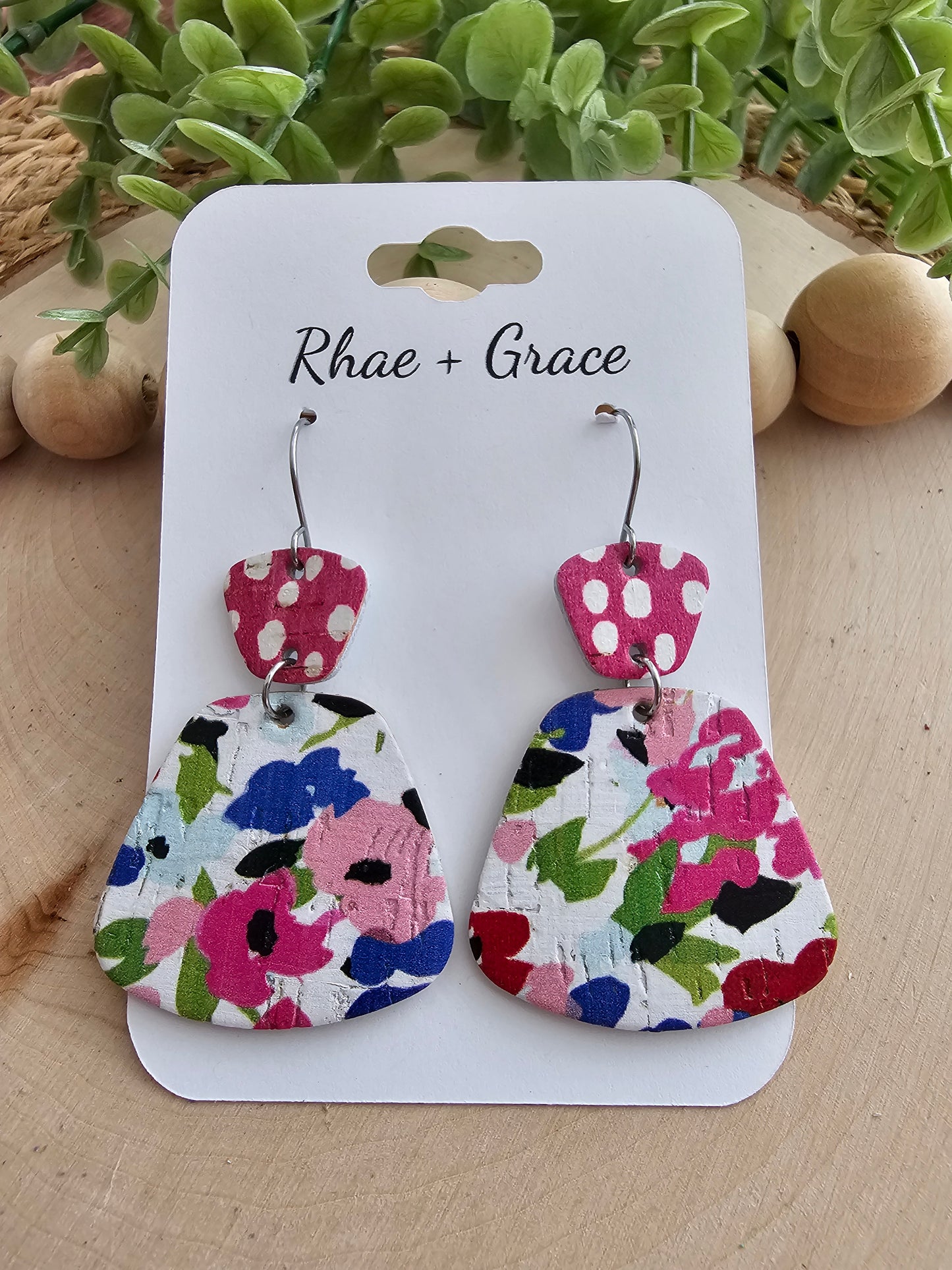 Floral & Dots Rounded Trapezoid Earrings