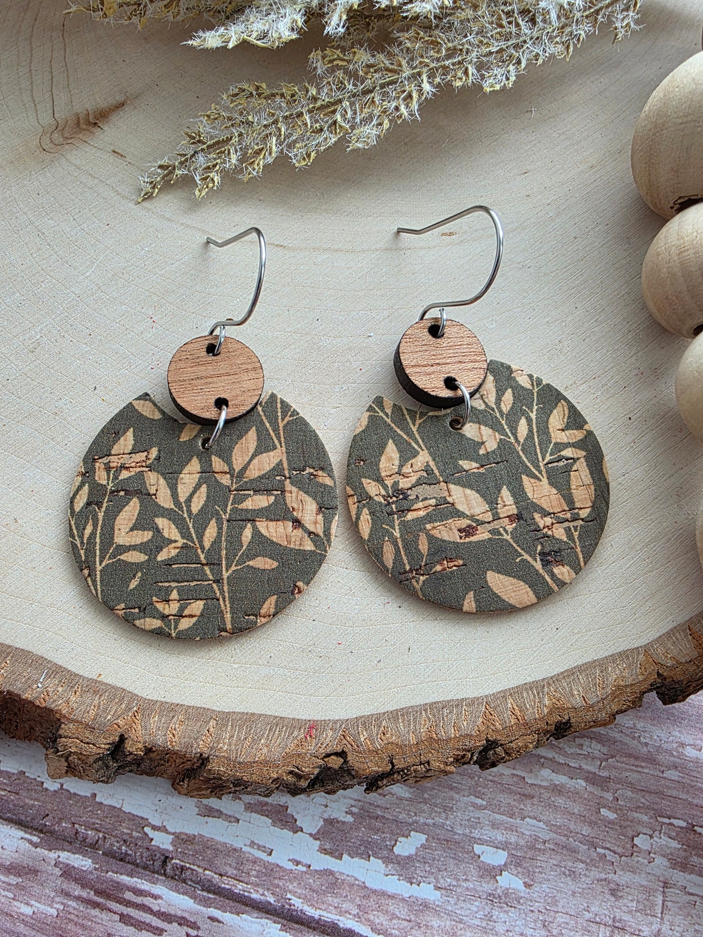 Olive Green Willow Circle Earrings