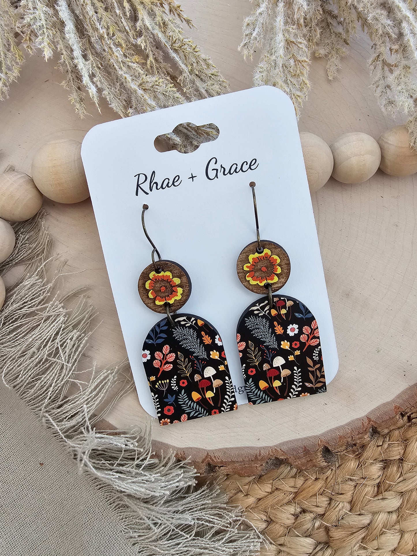 Autumn Mushroom Floral Closed Arch Drop Earrings