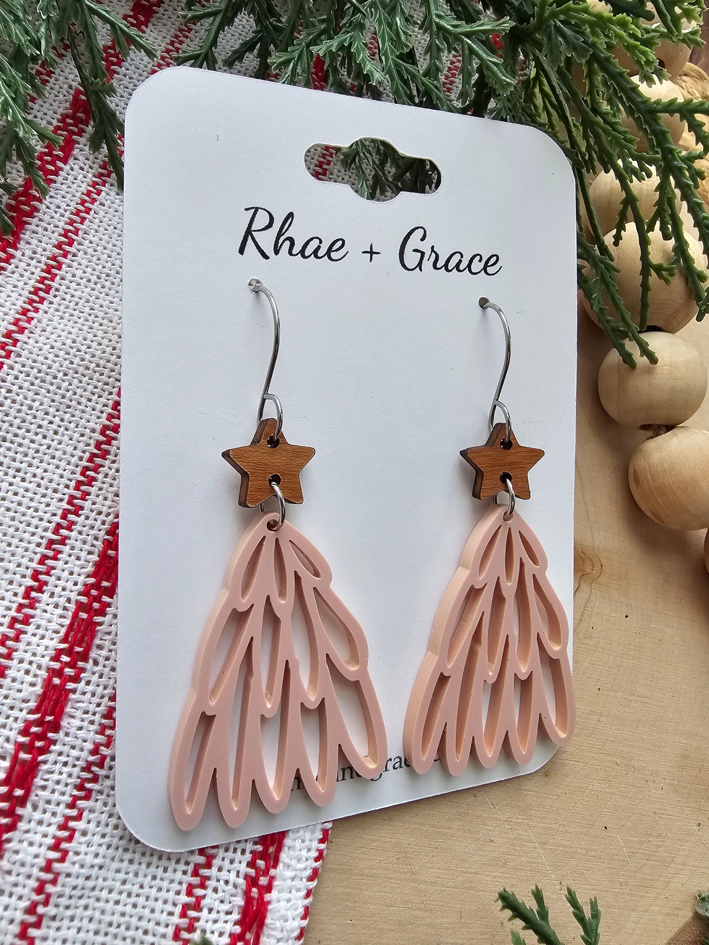 Pink Loopy Acrylic Christmas Tree Earrings