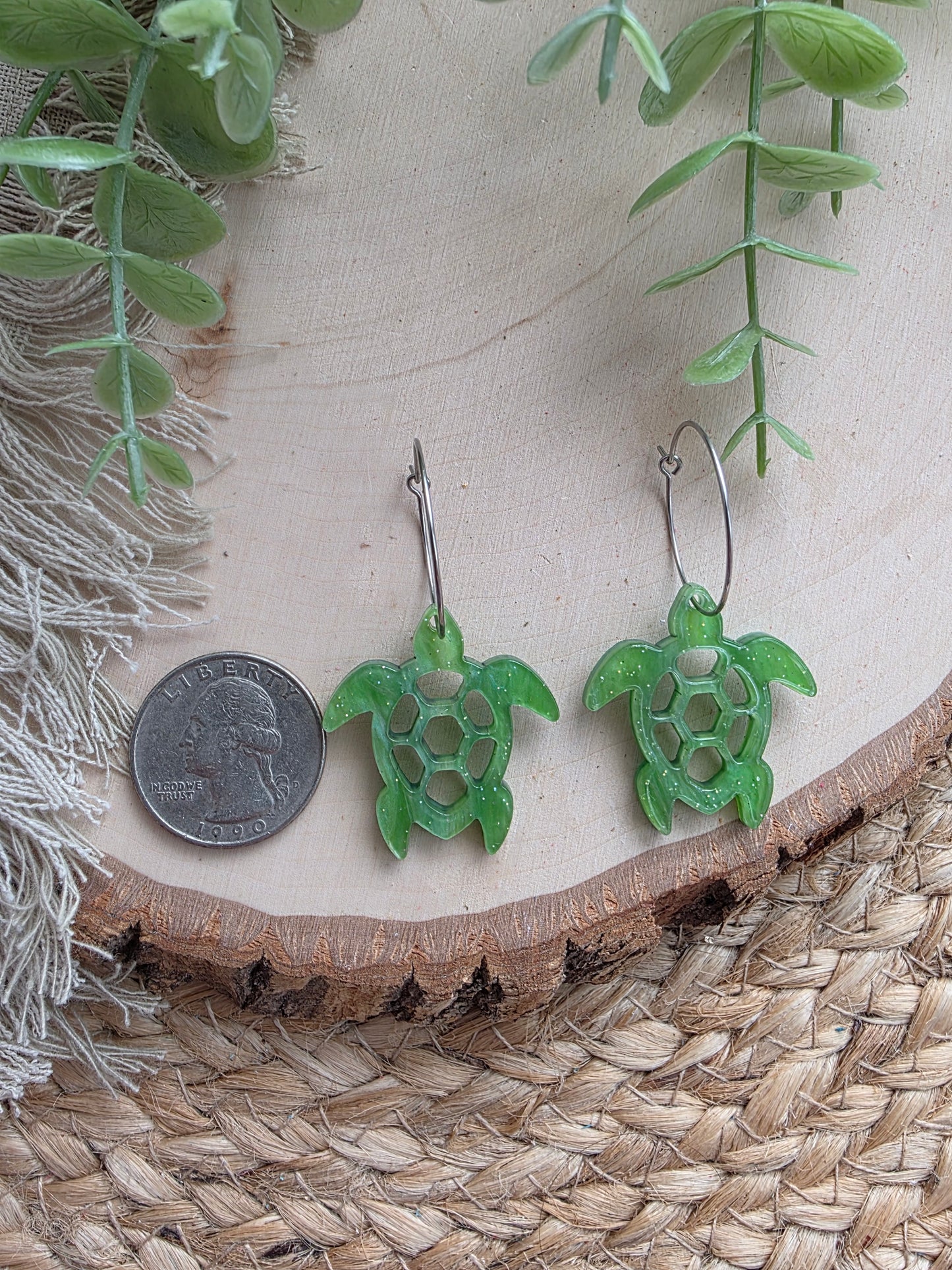 Green Sea Turtle Hoop Earrings