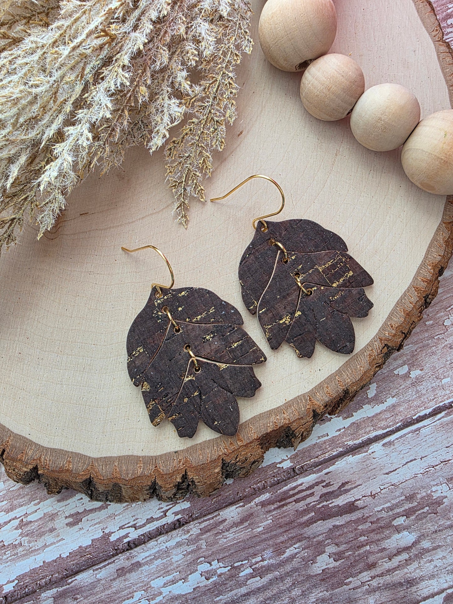 Brown & Gold Tiered Leaf Earrings