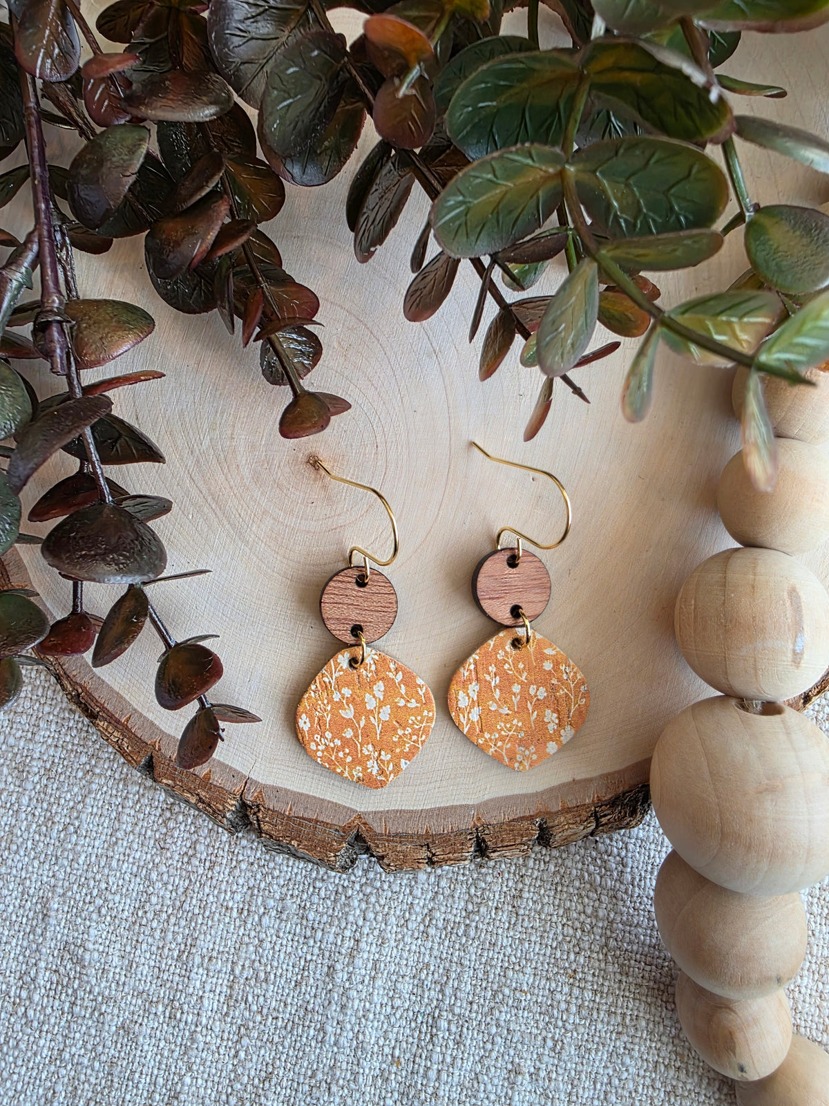 Mustard Micro Floral Rounded Petal Earrings