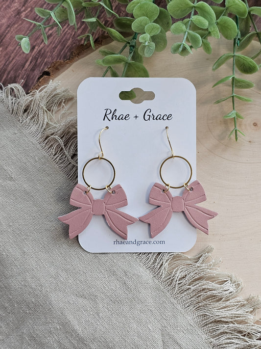 Dusty Pink Bow Earrings