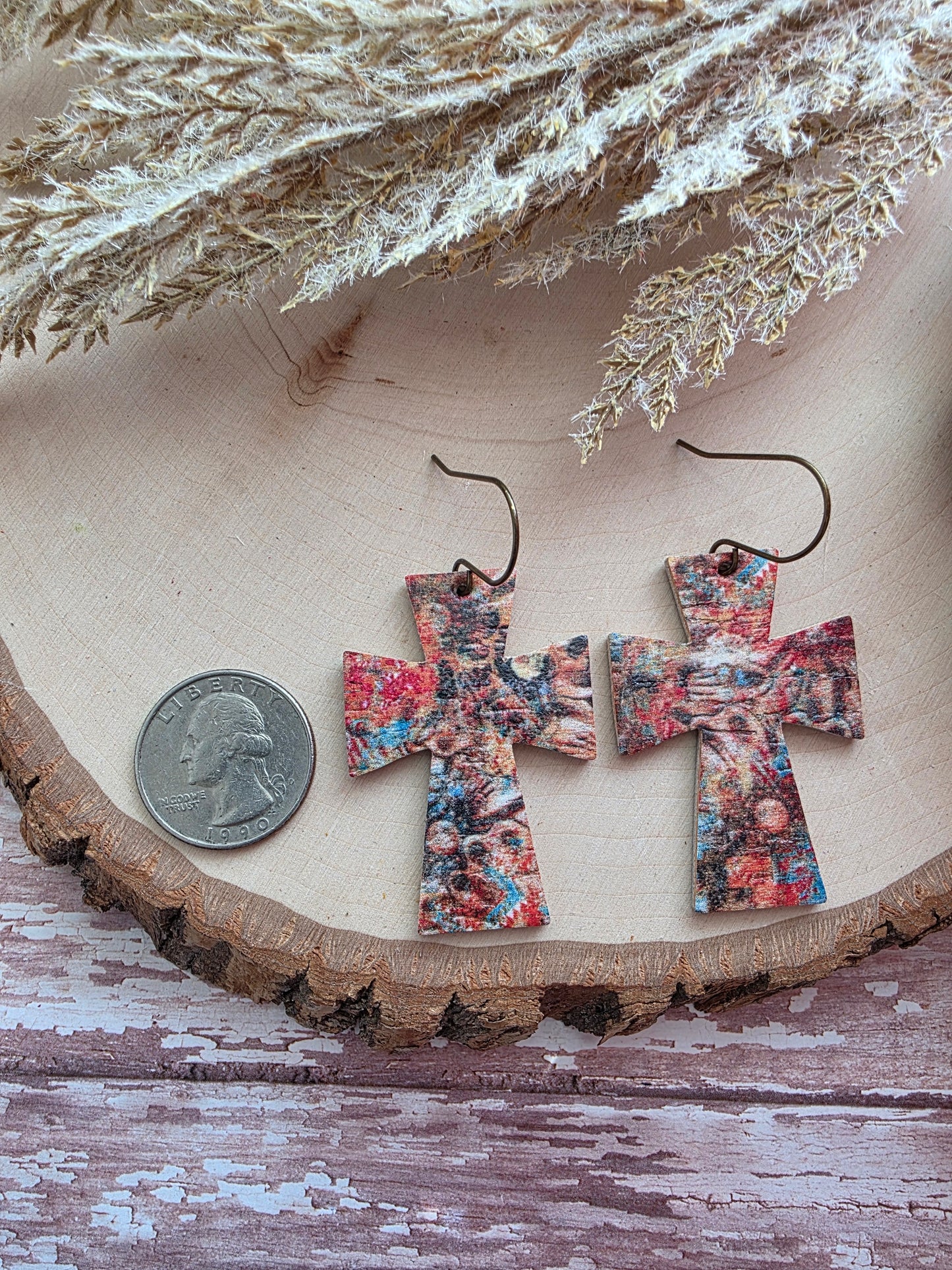 Rustic Autumn Dye Cross Earrings
