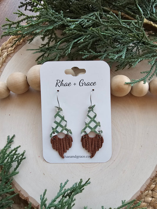 Green & White Plaid Holiday Gnome Earrings