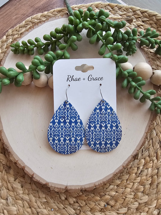 Blue & White Teardrop Earrings - Large