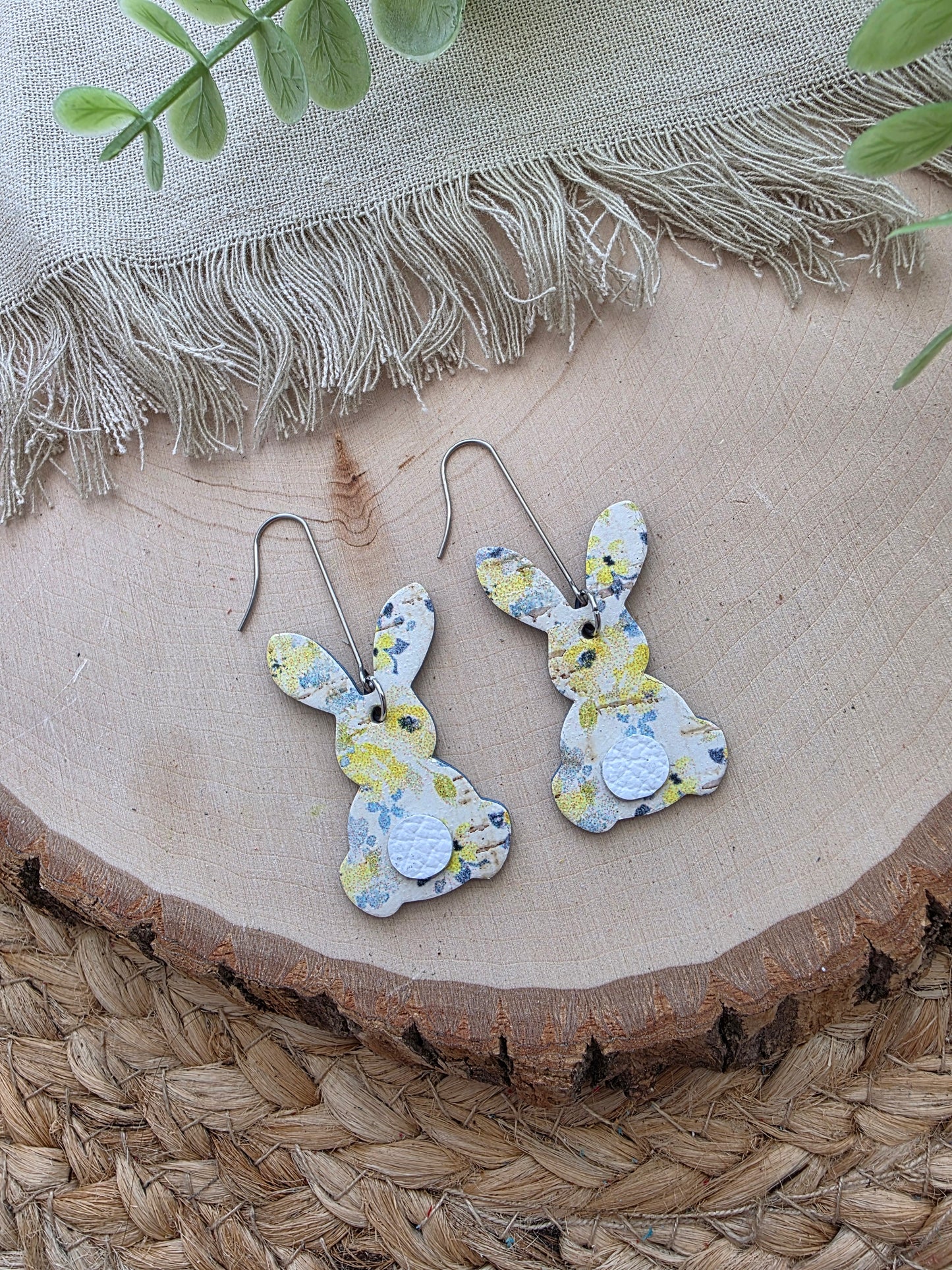 Yellow & Blue Floral Bunny Earrings