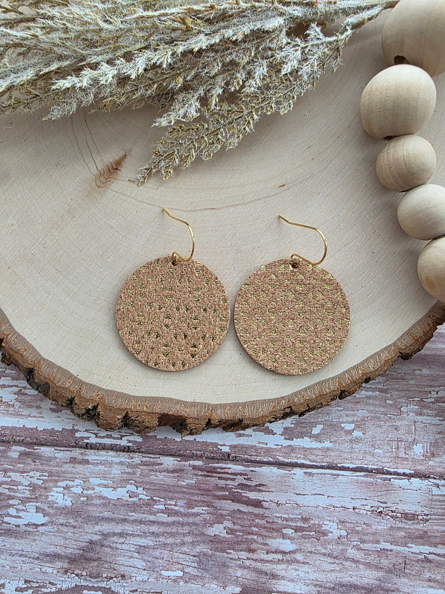 Gold & Cork Intricate Windowpane Circle Earrings