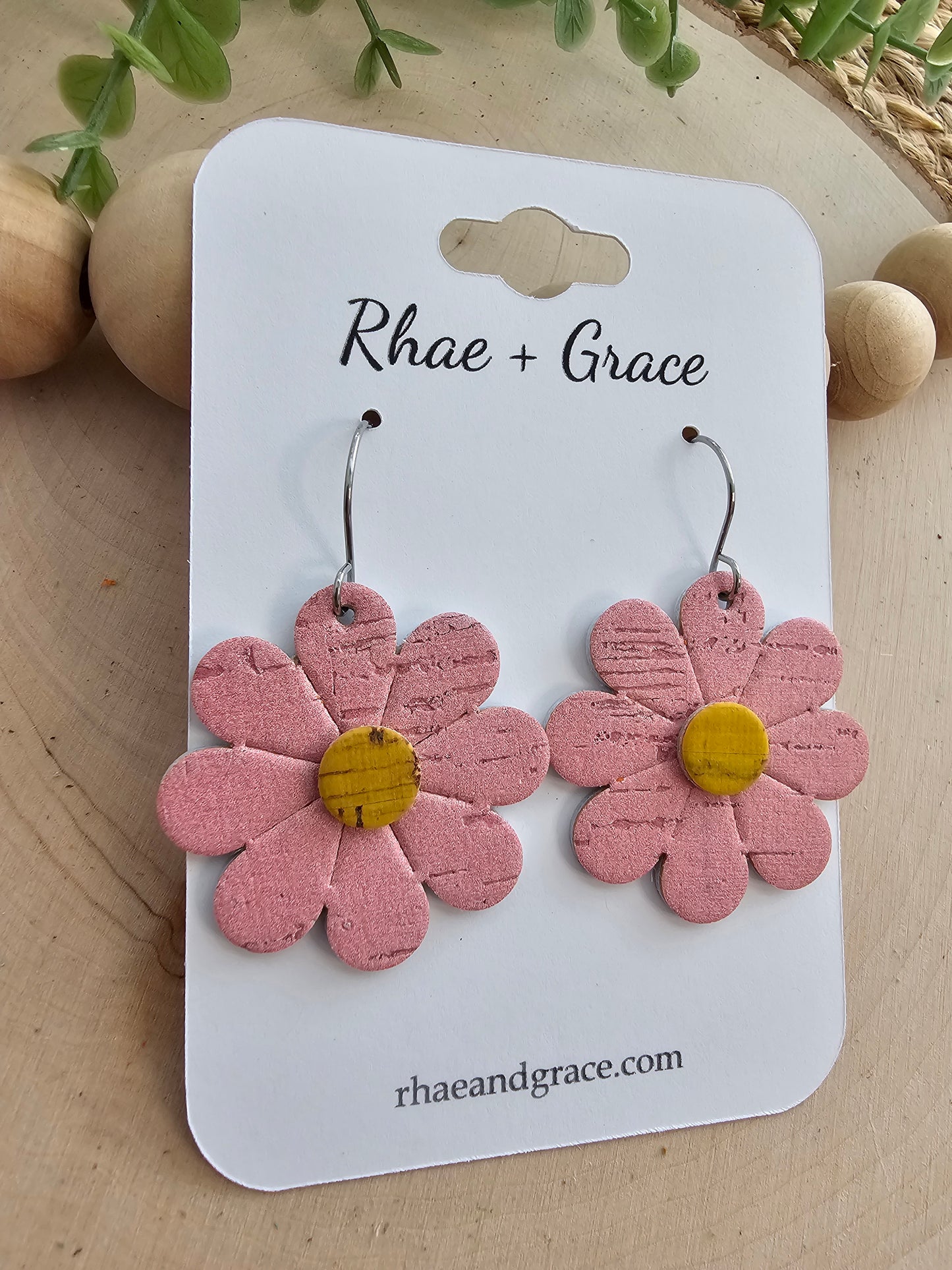 Pink Daisy Flower Earrings