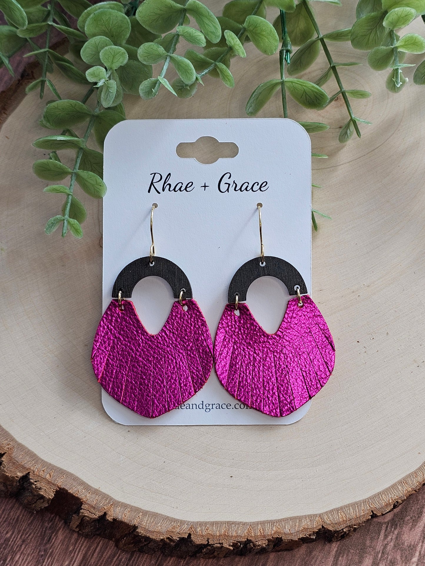 Metallic Fuschia Fringe Swoop Earrings