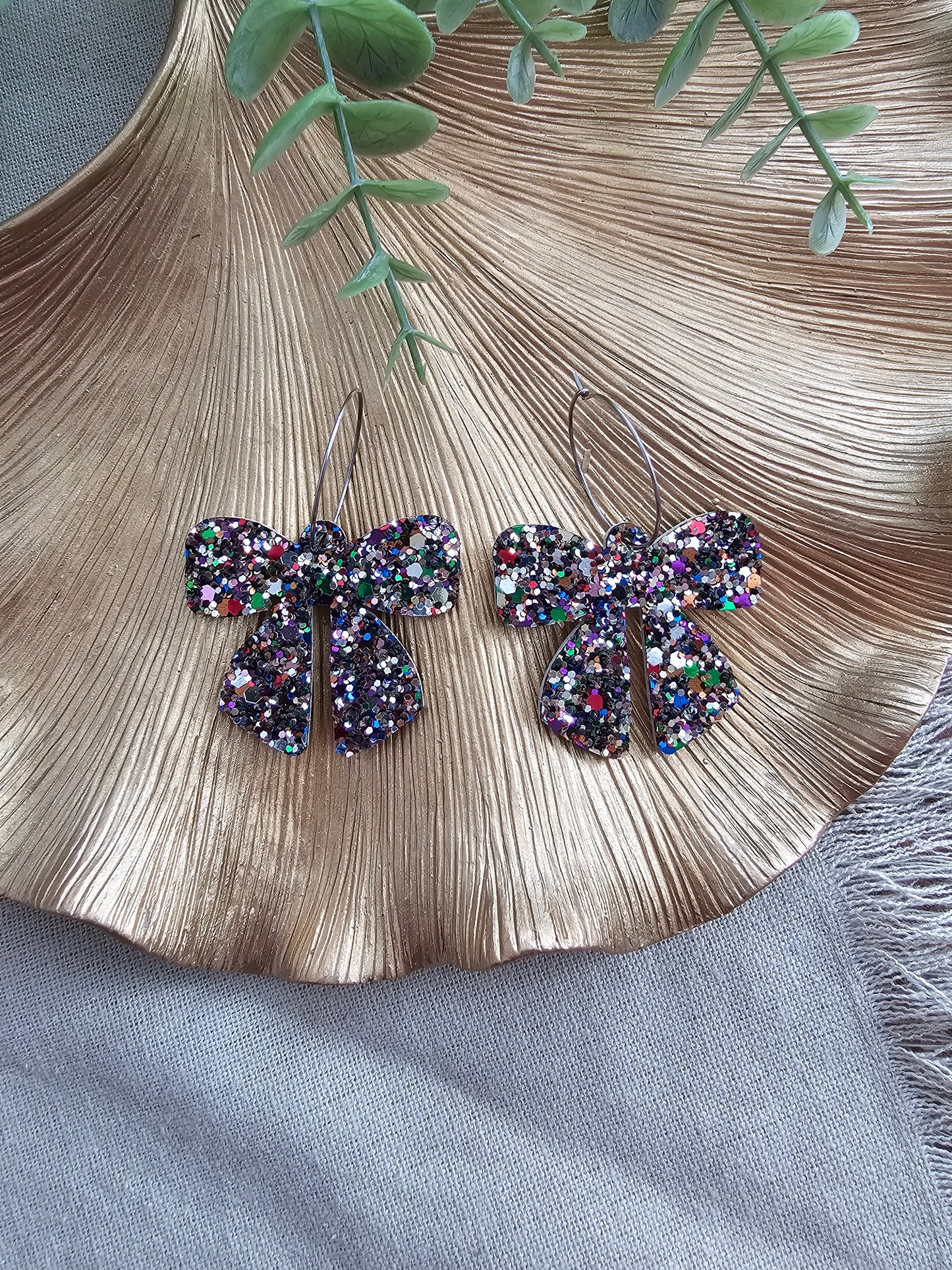 Jewel Glitter Bow Earrings