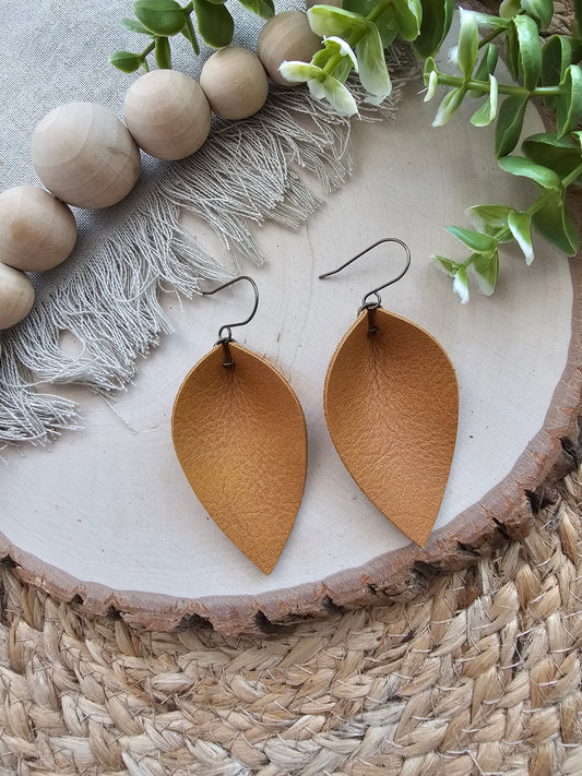 Honey Brown Pinched Petal Earrings - Large (2.5")