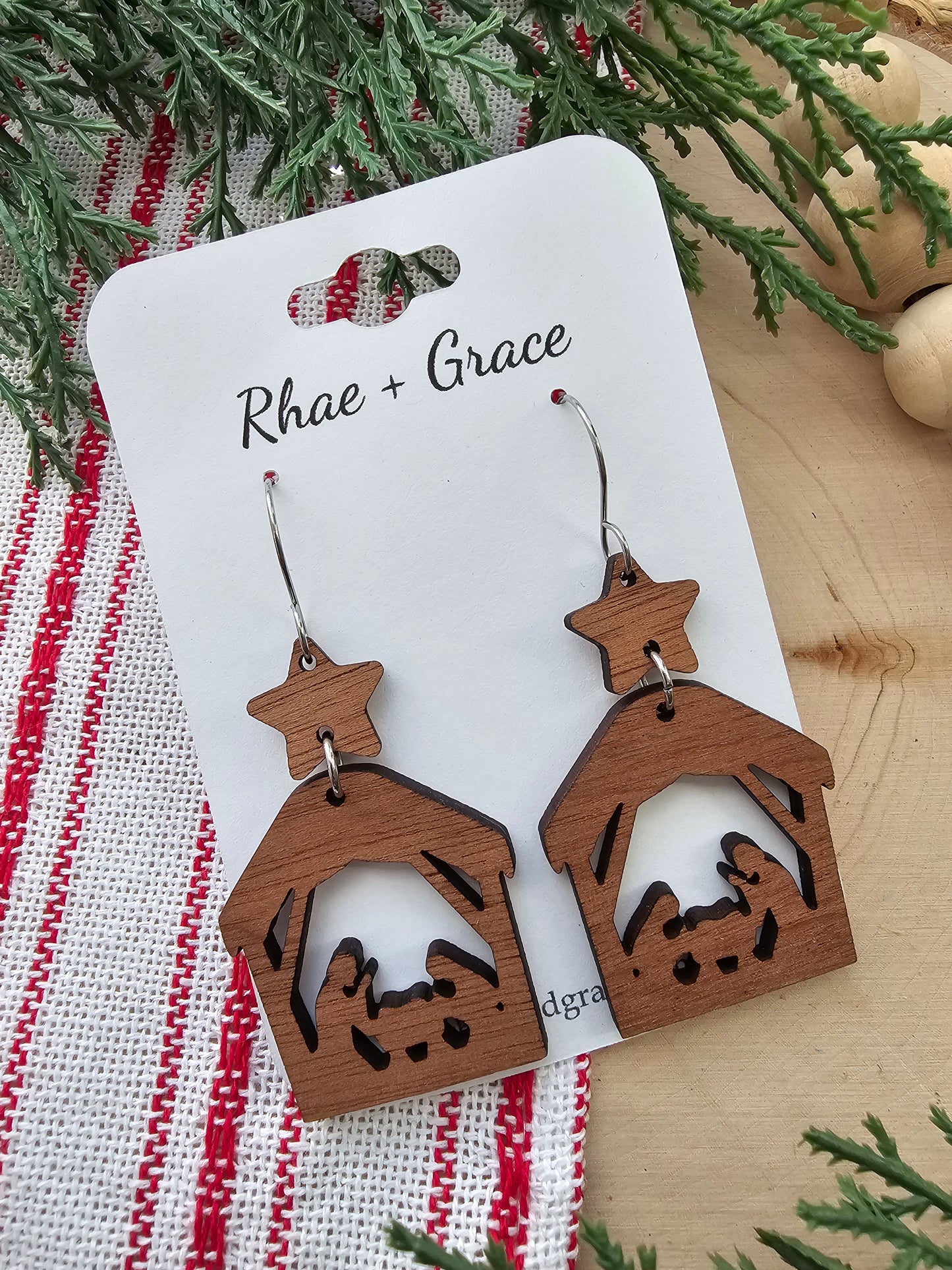 Nativity Scene Wood Earrings