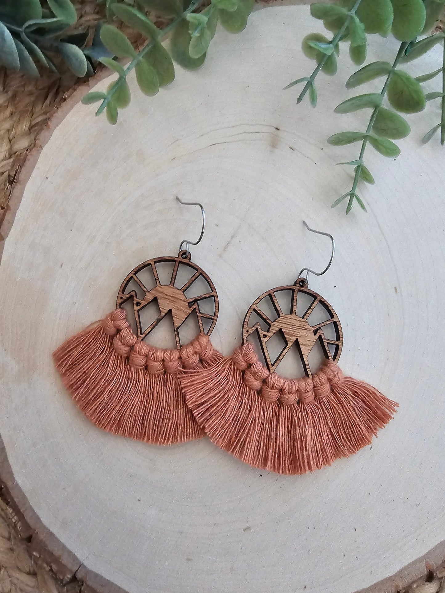 Mountain Sunrise Macramé Earrings - Orange