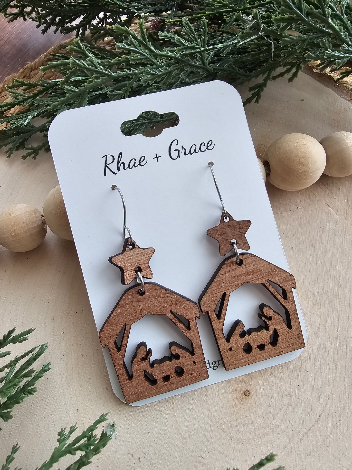 Nativity Scene Wood Earrings