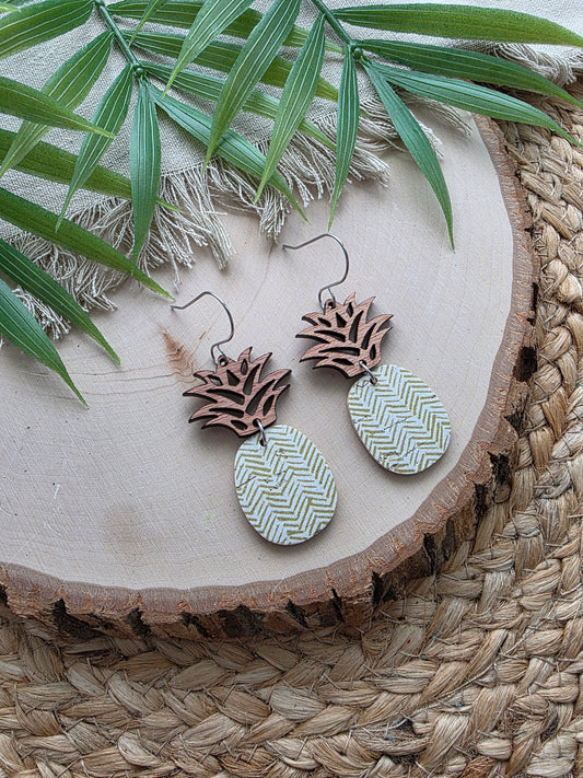 Neutral Chevron Pineapple Earrings