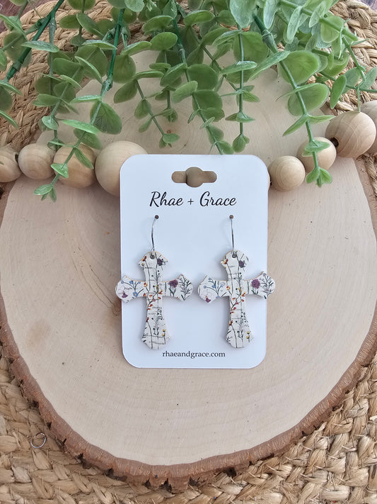 Delicate Wildflower Cross Earrings