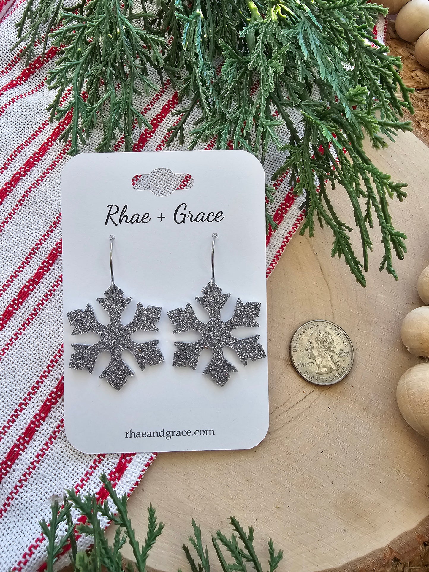 Silver Glitter Snowflake Earrings