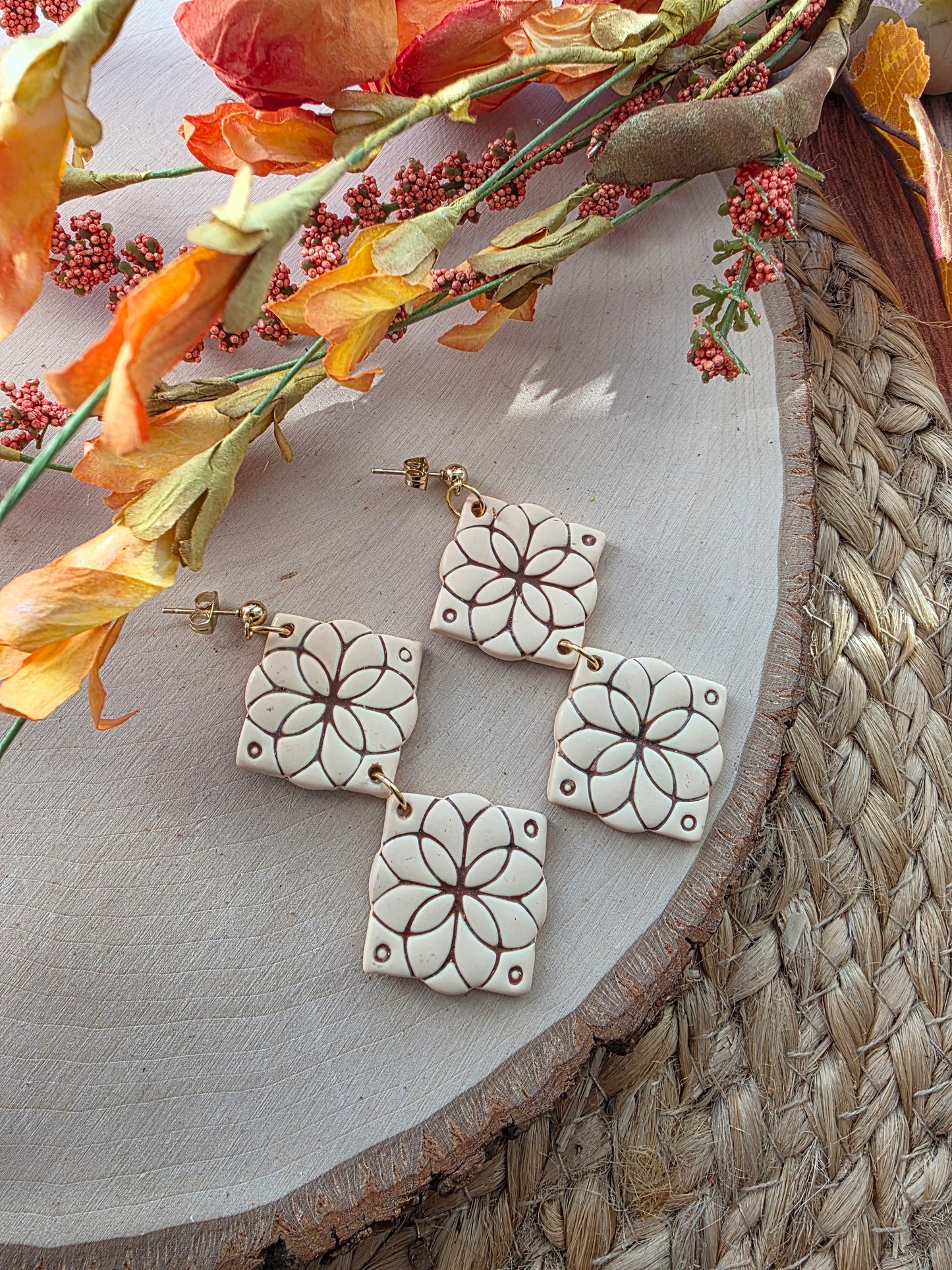 Tan & Brown Clay Tile Earrings