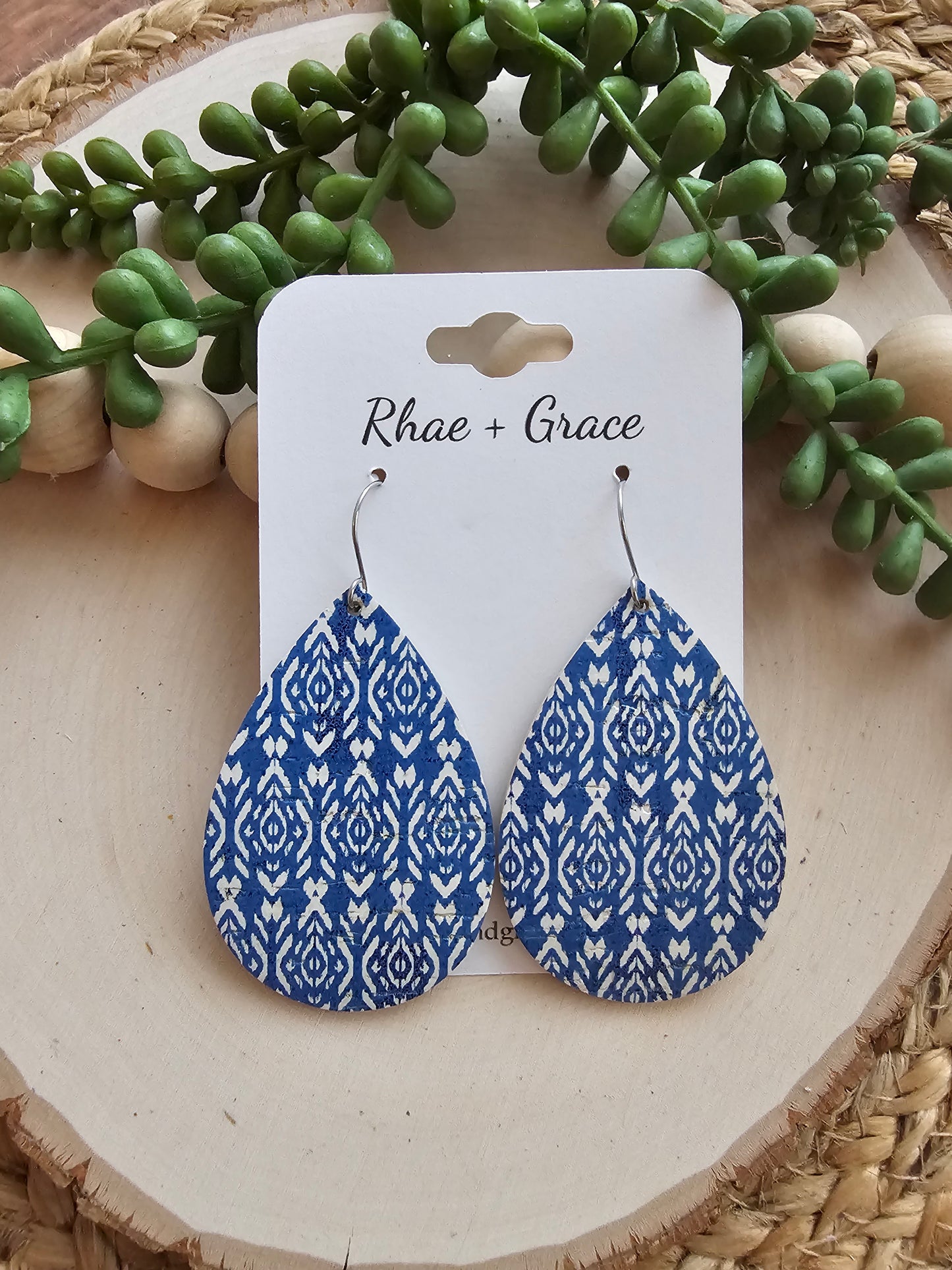 Blue & White Teardrop Earrings - Large