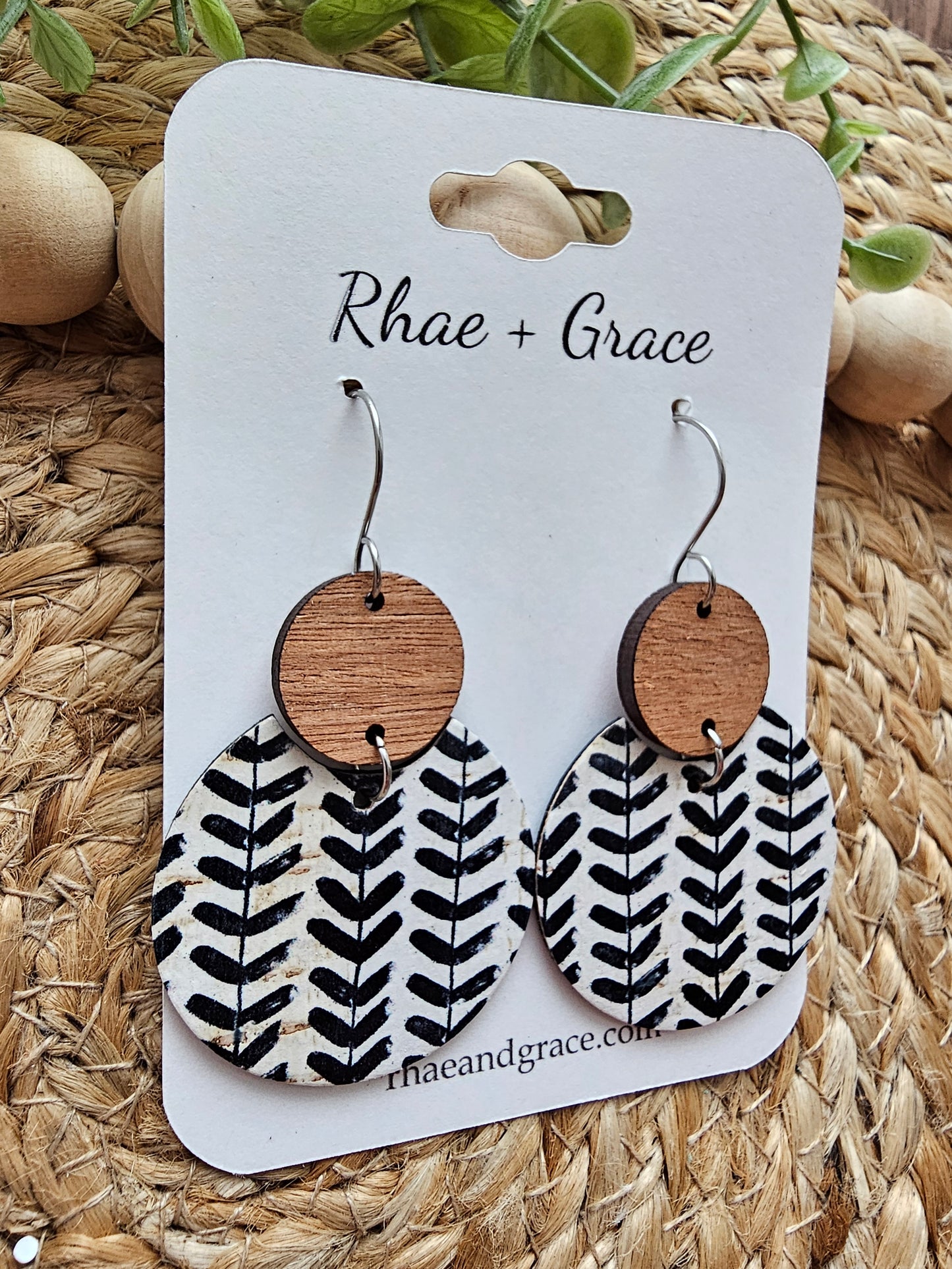 Black & White Stitch Circle Earrings