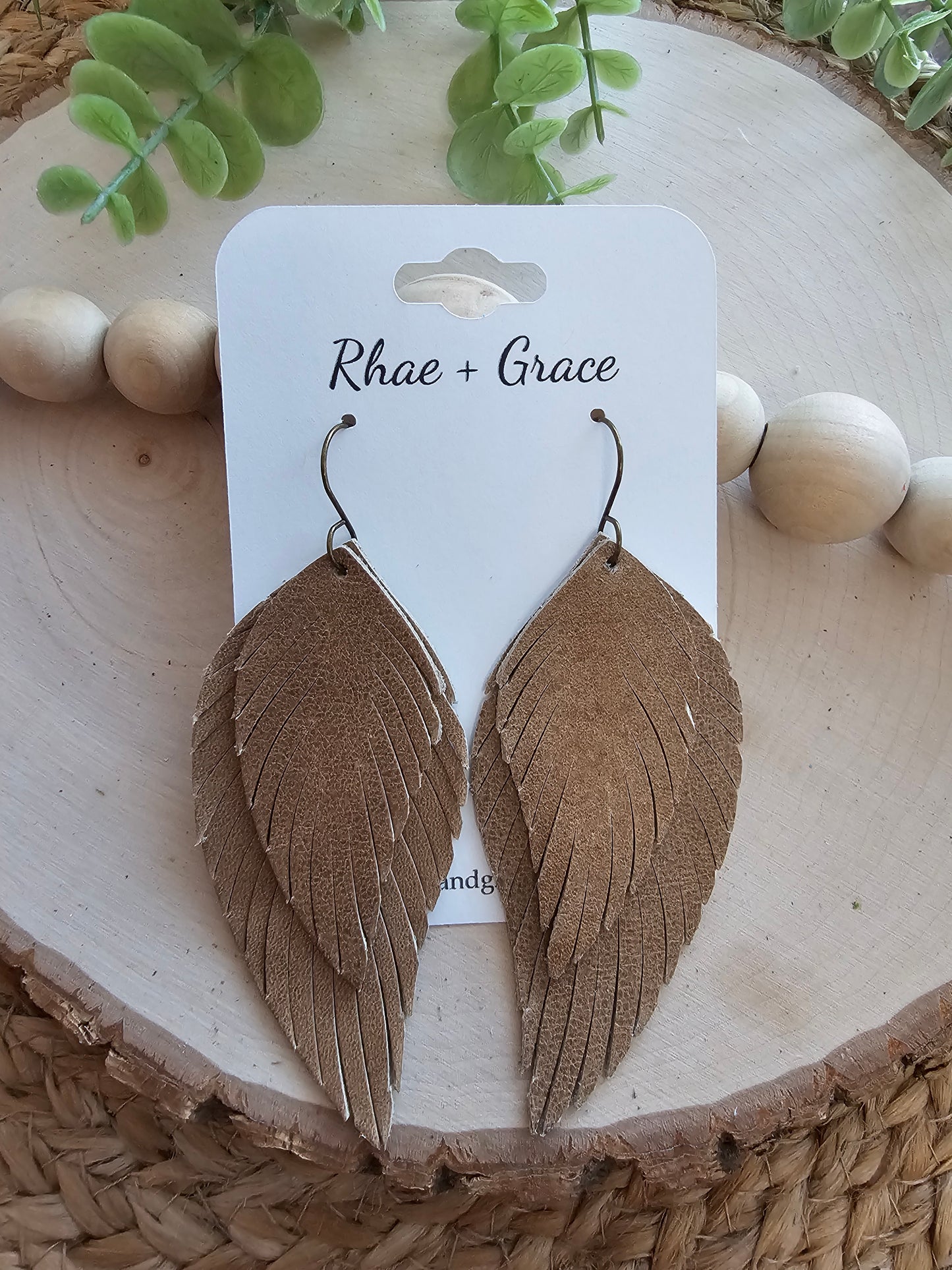 Camel Brown Boho Fringe Feather Earrings