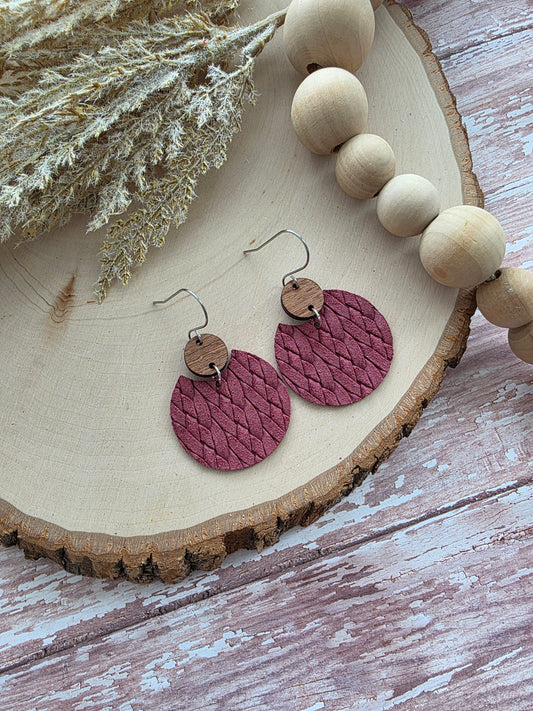 Cranberry Red Braid Circle Earrings
