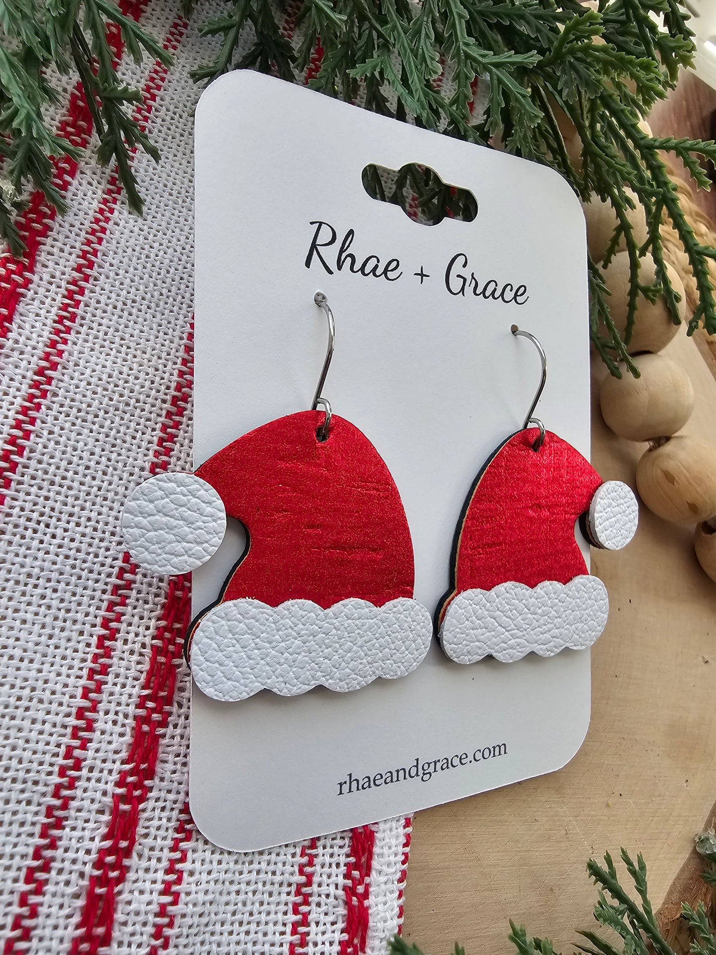 Ruby Red Sparkle Santa Hat Earrings