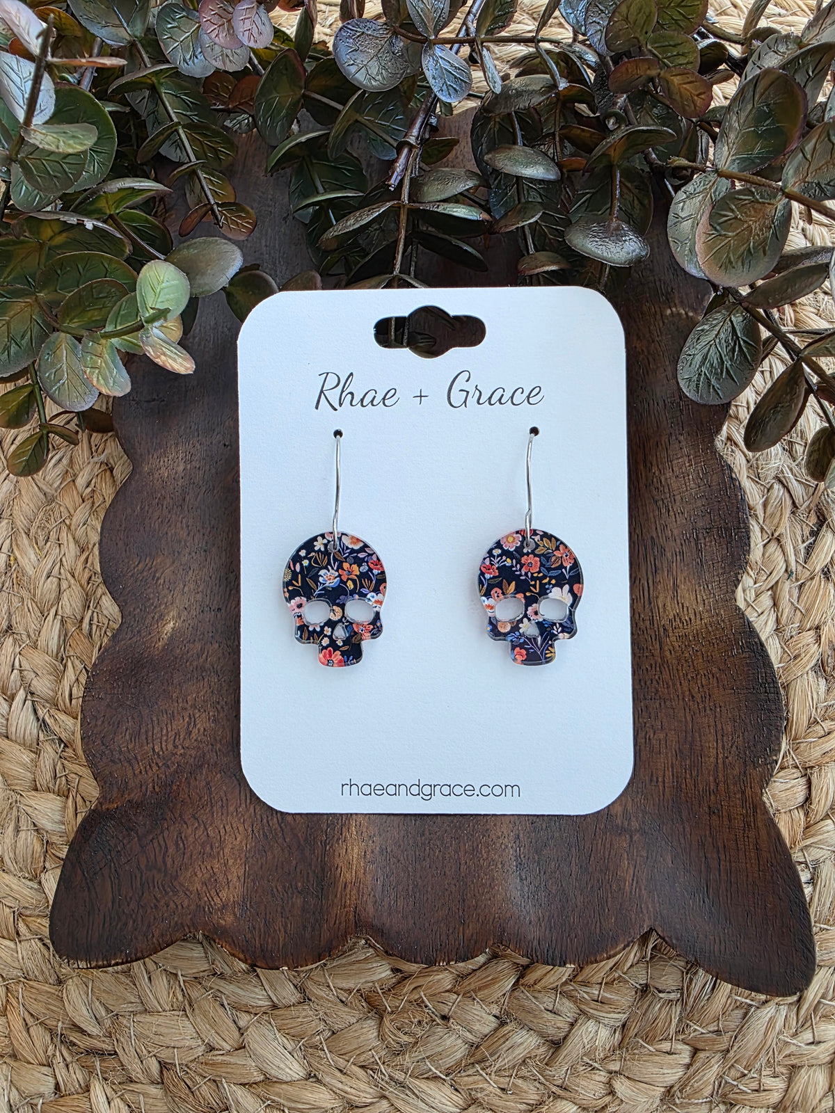 Floral Skull Acrylic Earrings
