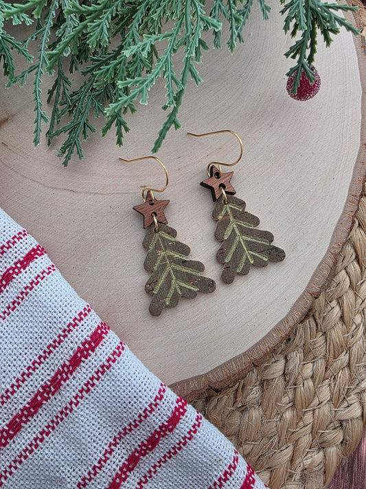 Little Green & Gold Retro Christmas Tree Earrings