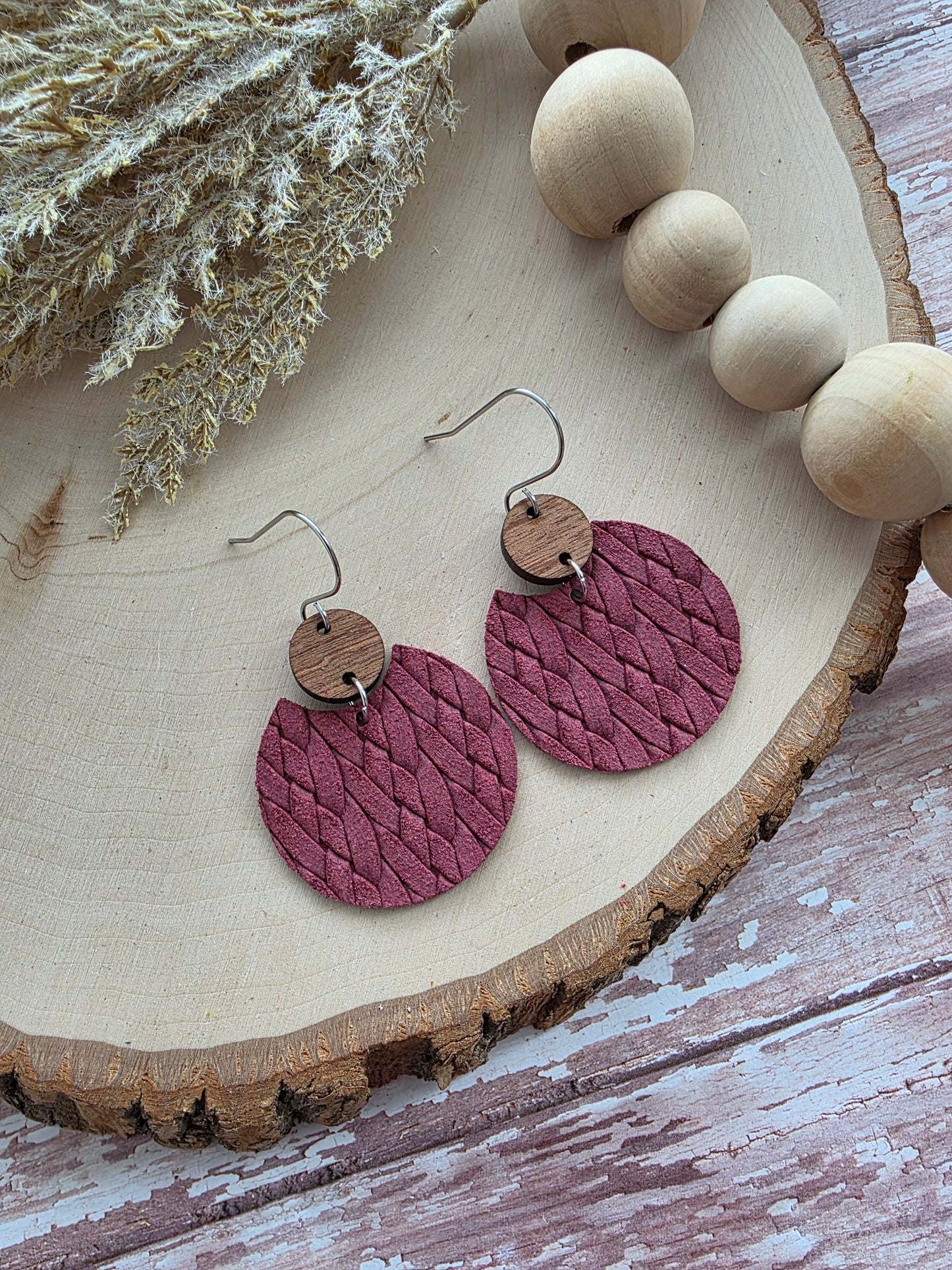 Cranberry Red Braid Circle Earrings