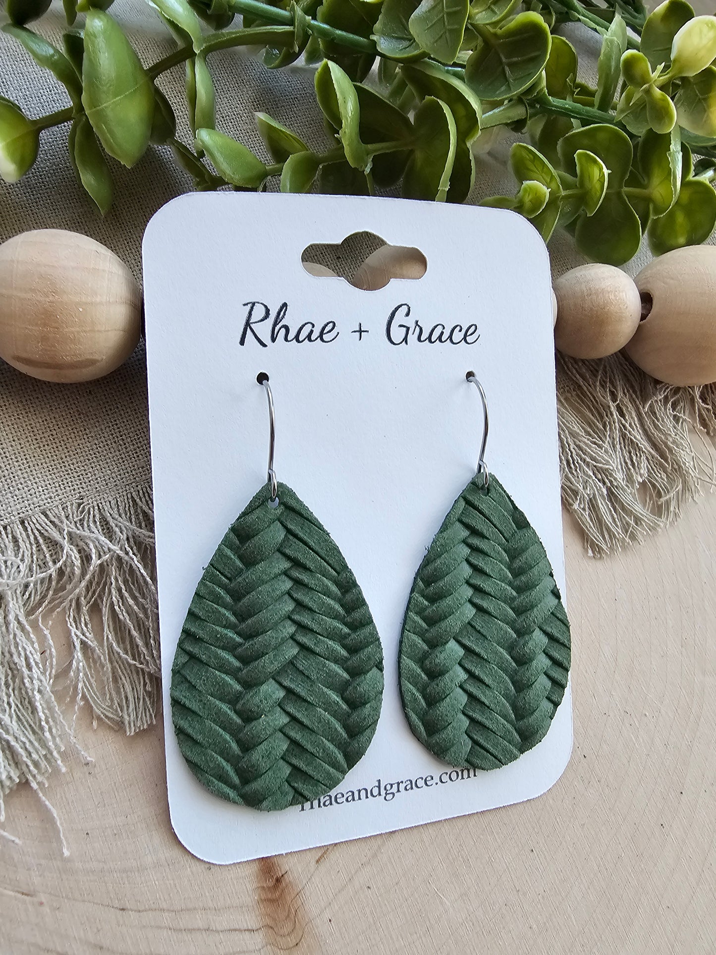 Agave Green Braided Teardrop Earrings - Medium