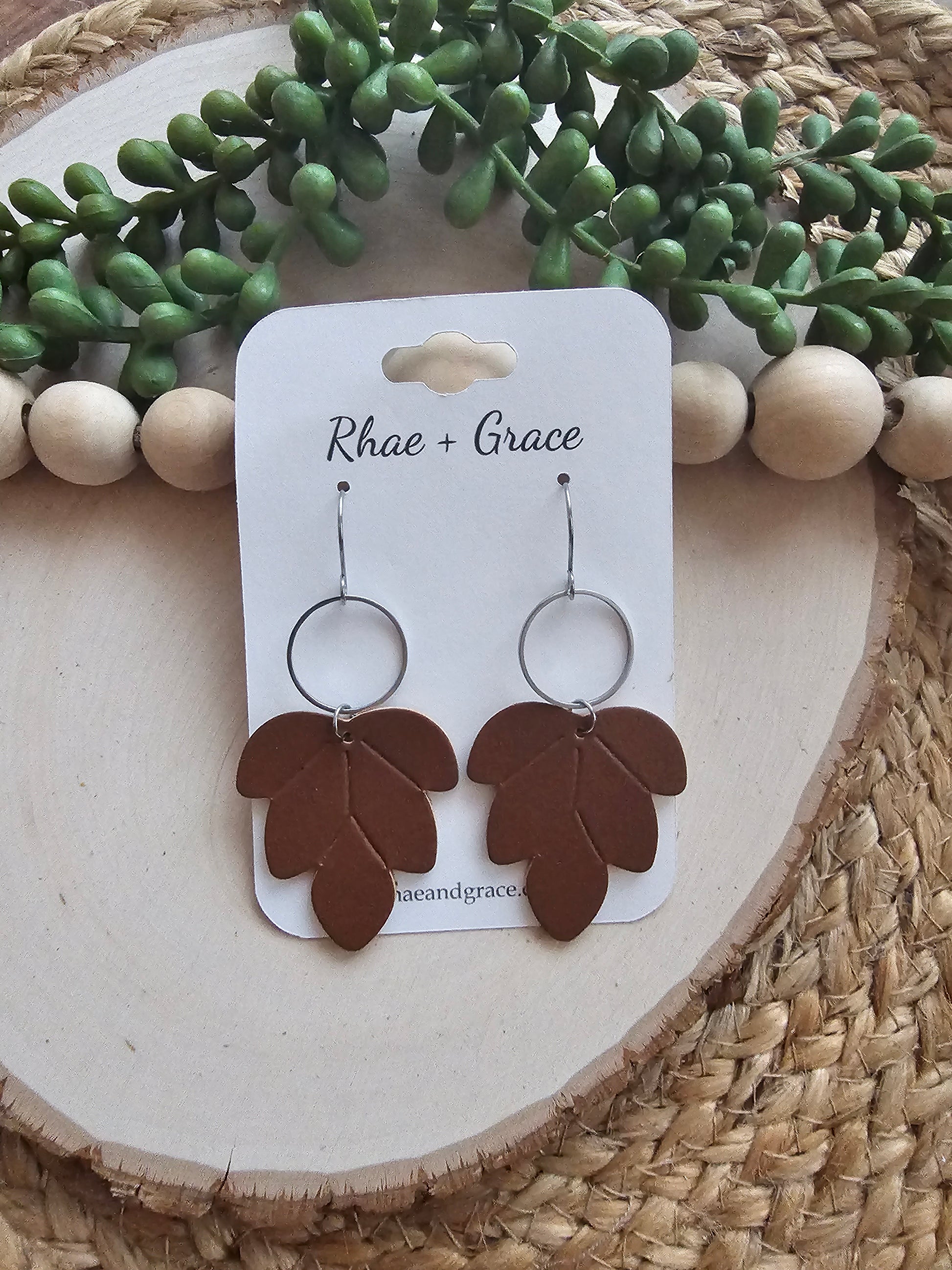 Brown Embossed Leaf Bundle Earrings – Rhae and Grace