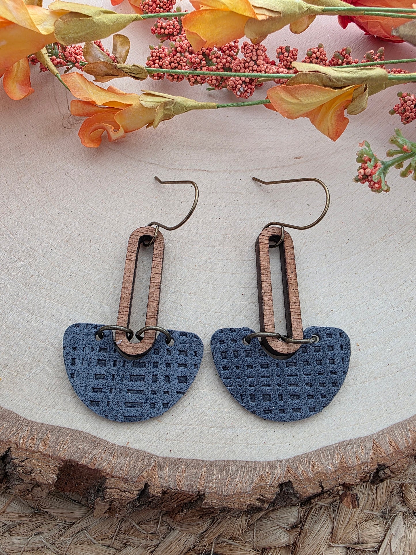 Navy Blue Arch Drop Earrings
