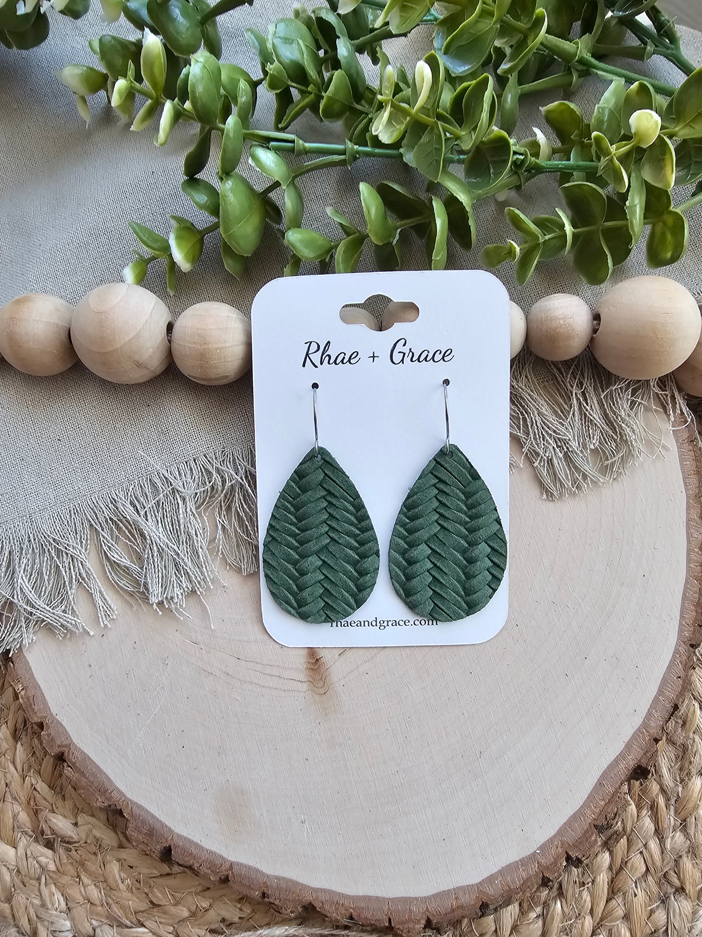 Agave Green Braided Teardrop Earrings - Medium