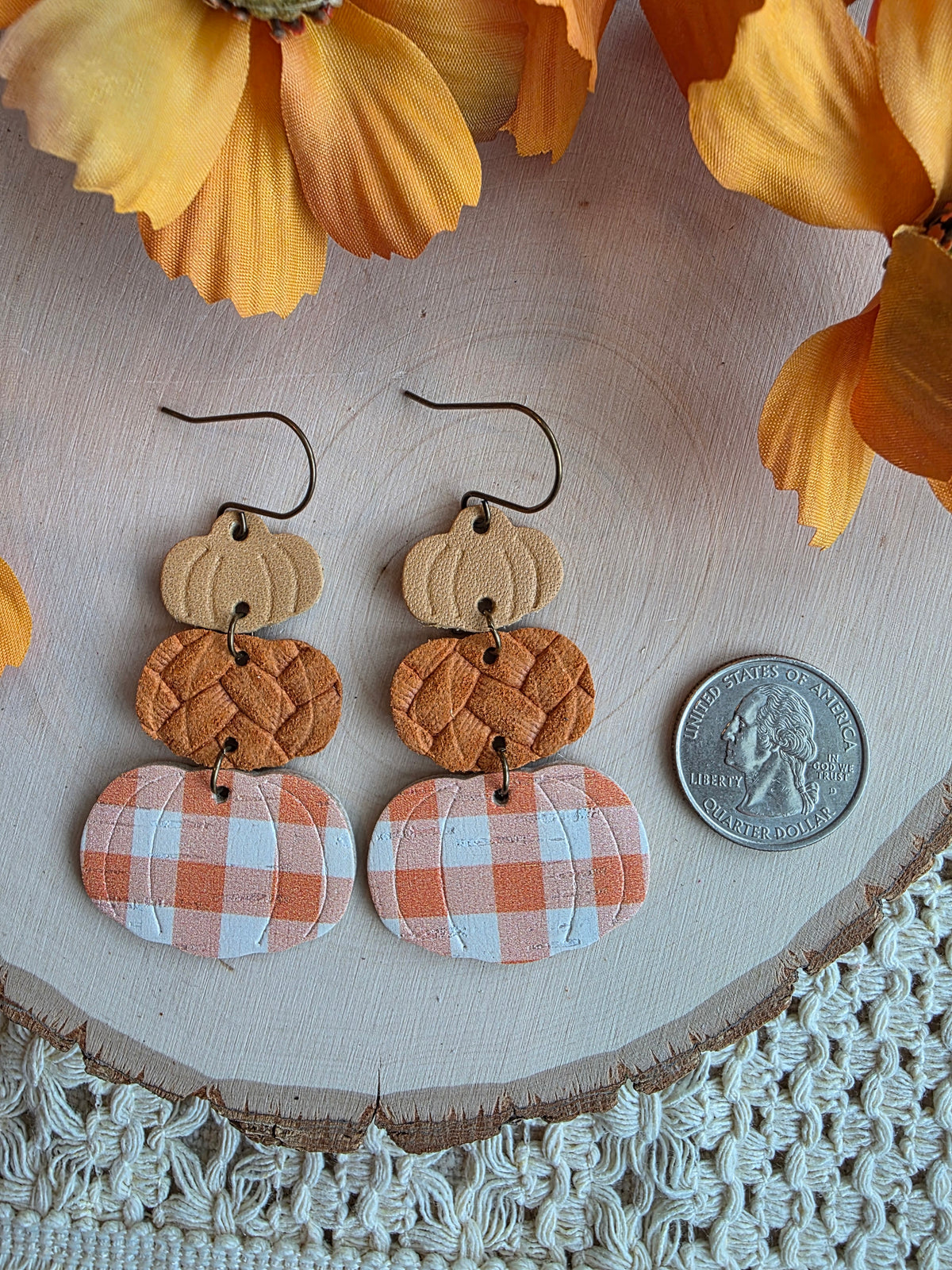 Pumpkin Stack Earrings - Orange Gingham