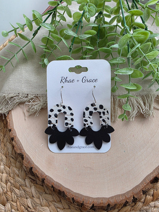 Black & White Spotted Half Flower Earrings