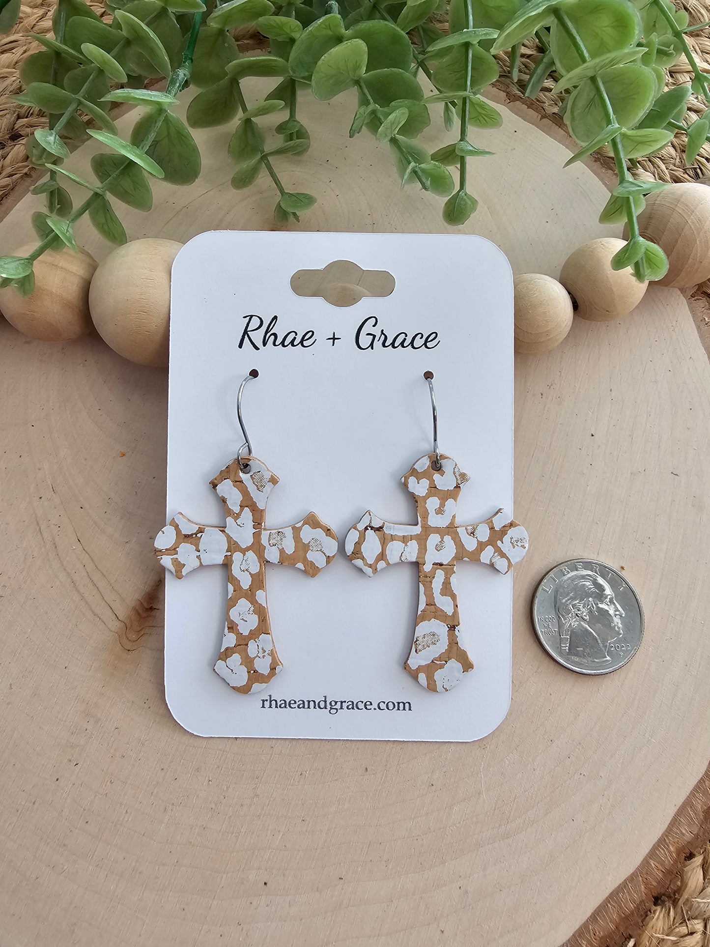 White Leopard Print Cross Earrings