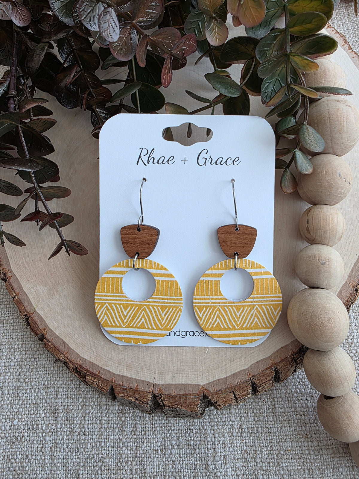 Yellow Mudcloth Circle Cutout Earrings
