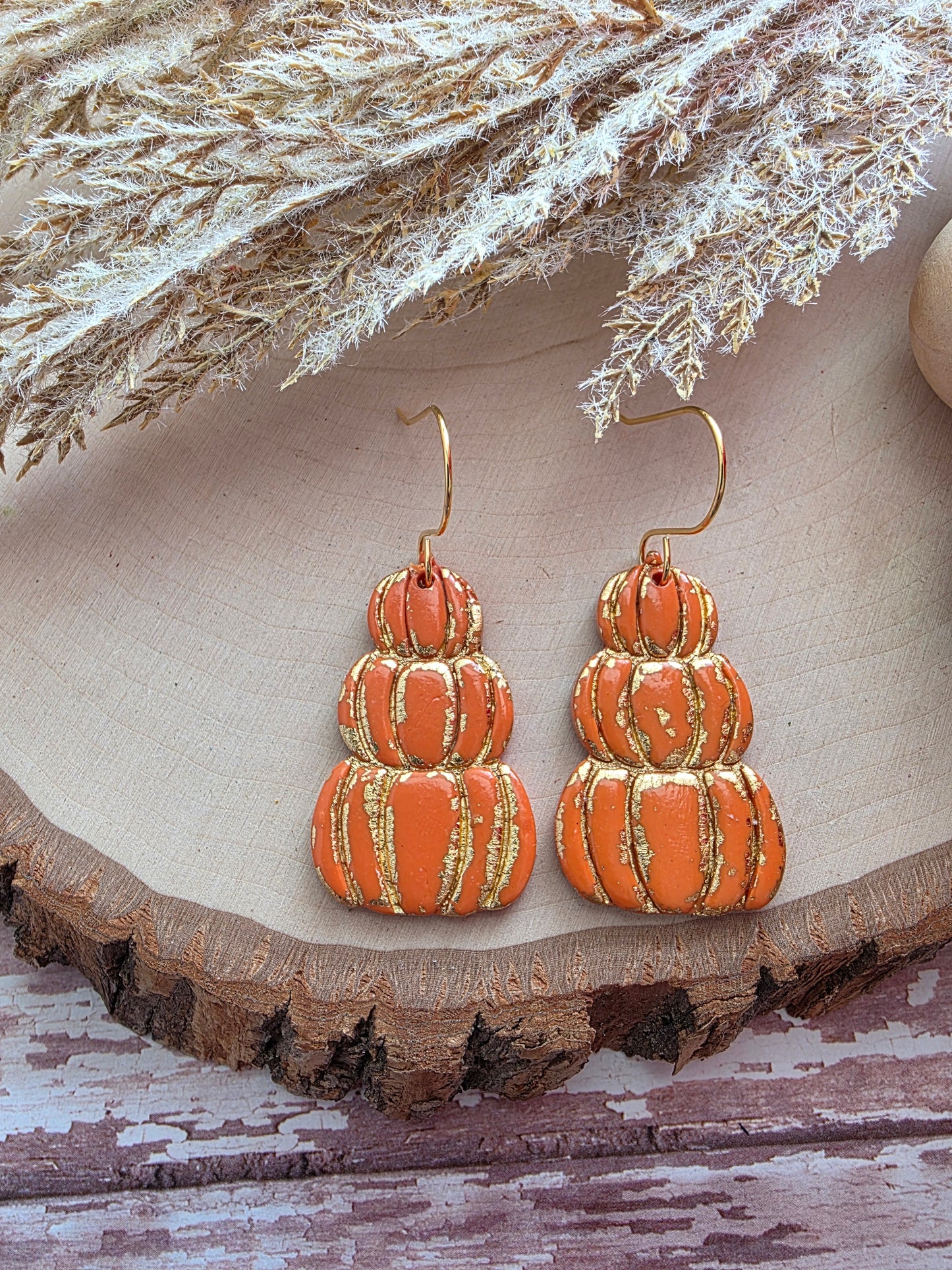 Orange Stacked Pumpkin Earrings - Polymer Clay