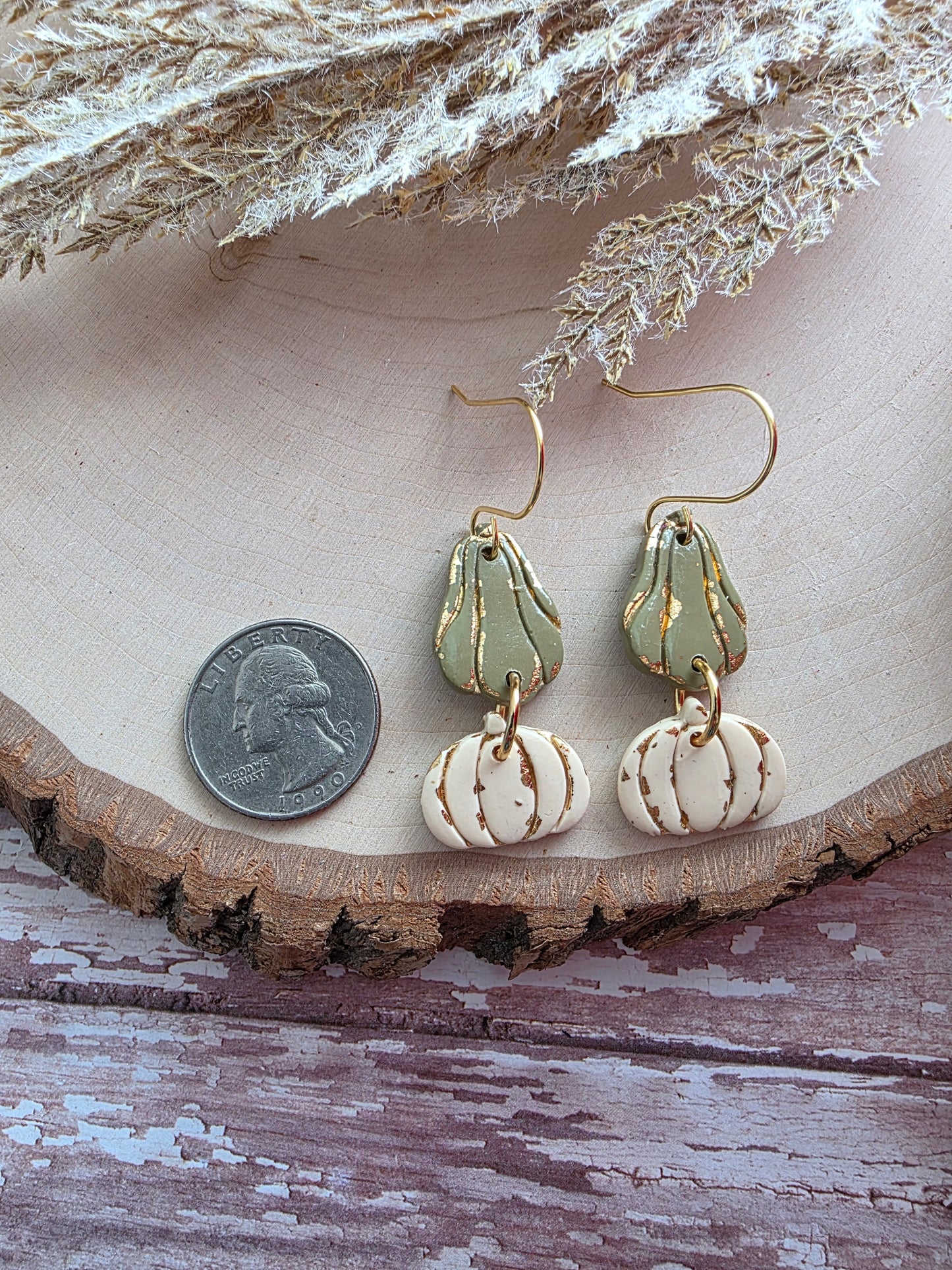 Green & Cream Stacked Goard Earrings - Polymer Clay