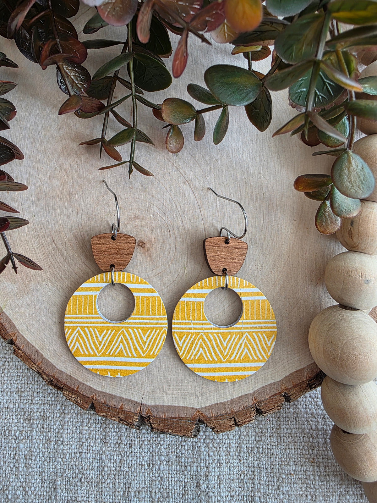 Yellow Mudcloth Circle Cutout Earrings