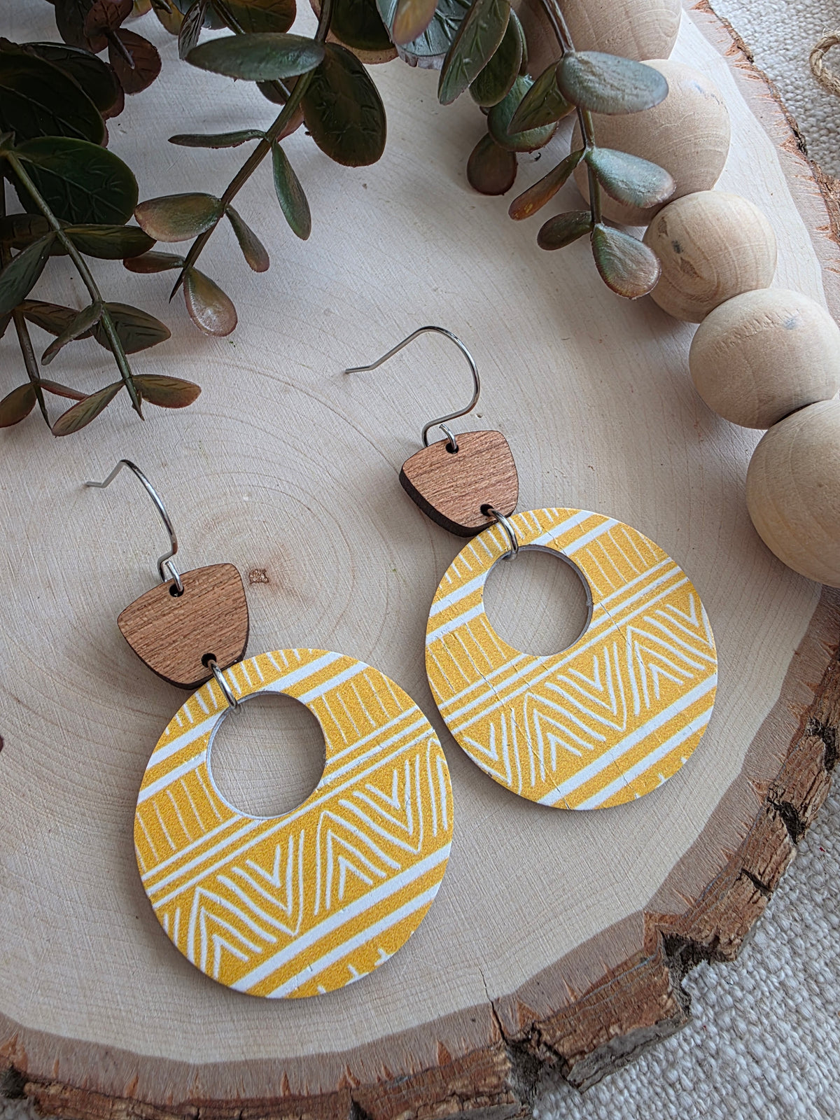 Yellow Mudcloth Circle Cutout Earrings
