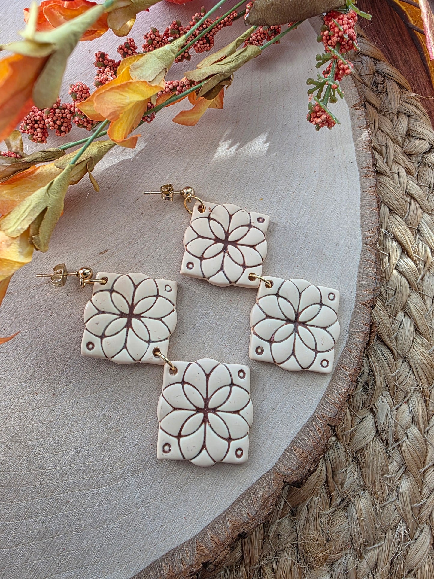 Tan & Brown Clay Tile Earrings
