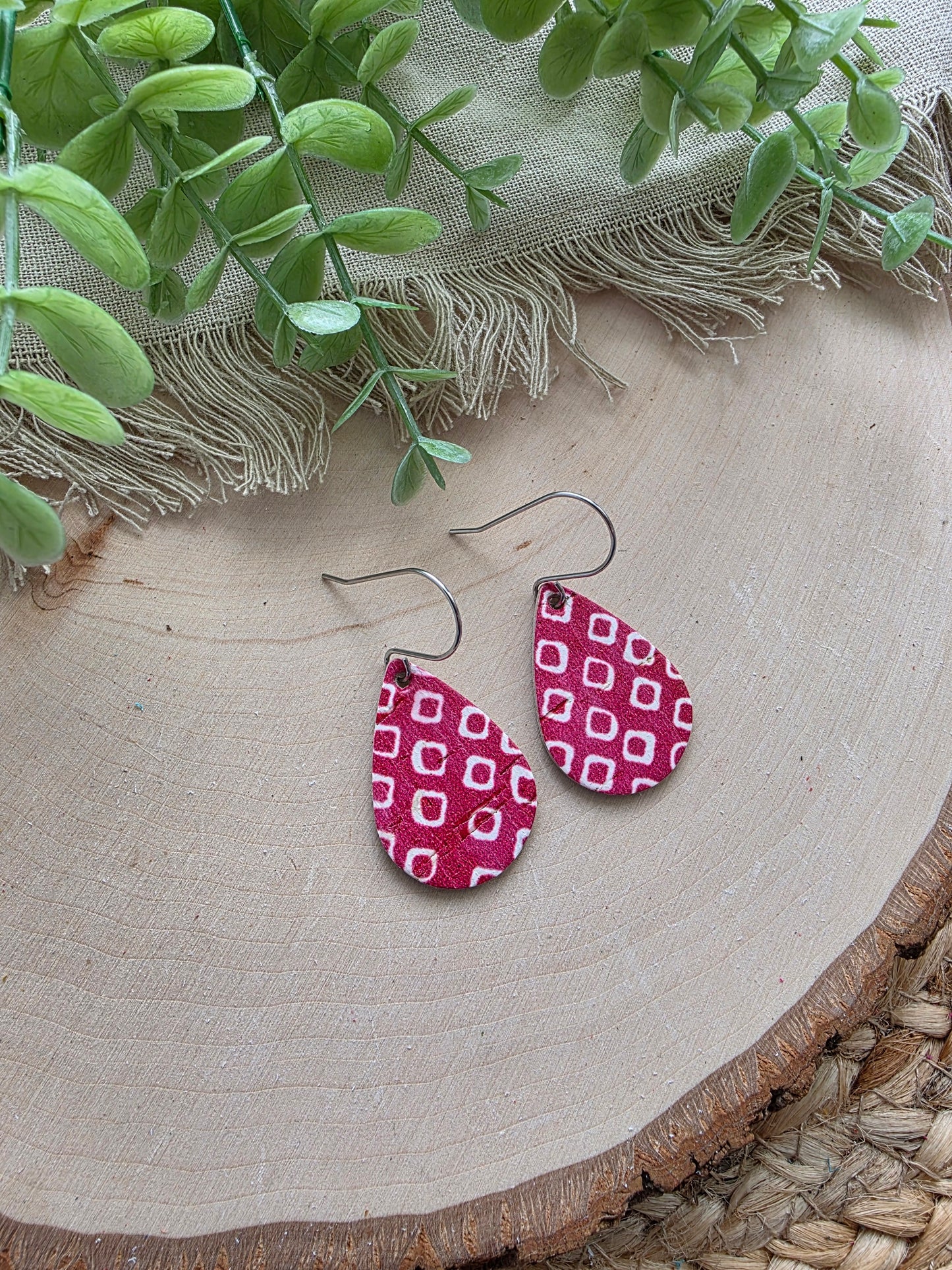 Cherry Red & White Teardrop Earrings - Small