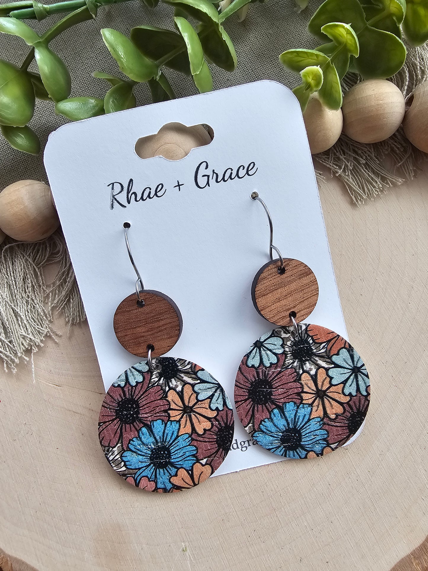 Boho Daisies Large Circle Drop Earrings